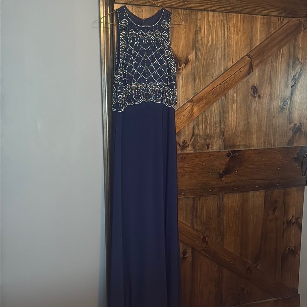 Blue and Silver Sequin Halter Maxi Gown